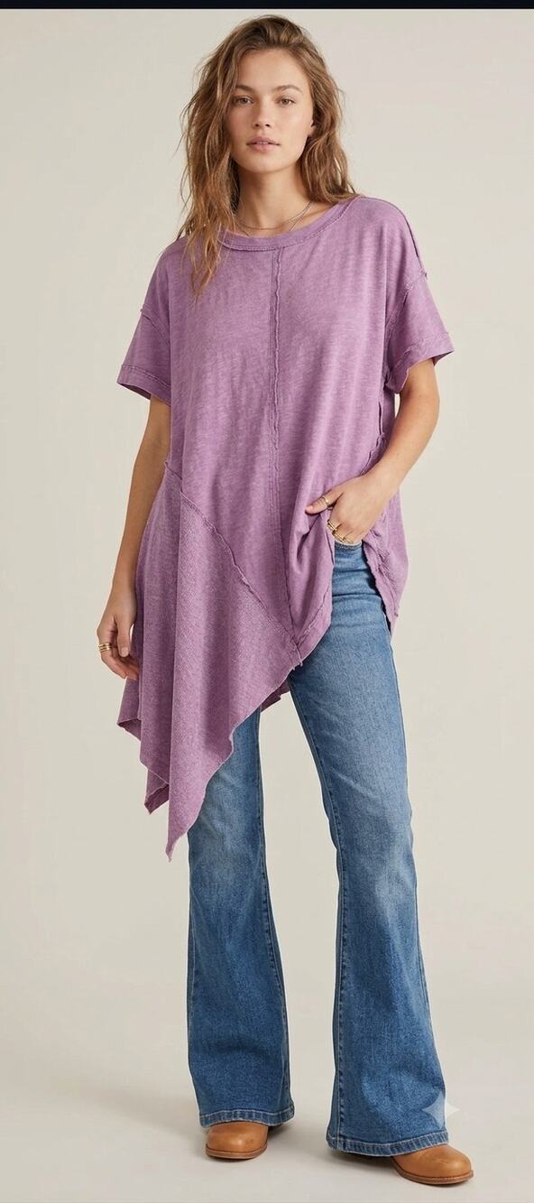 Free People Cotton Blend Purple Tunic Top Small Asymetrical